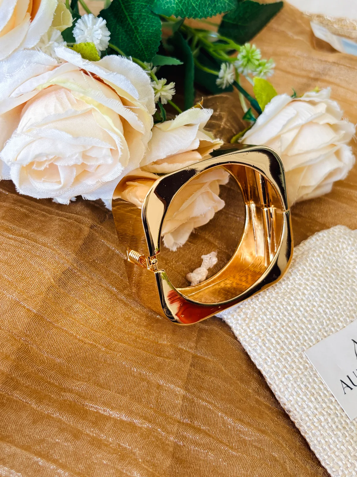 Mirror Gold Rounded Square Hinged Bracelet — view 3