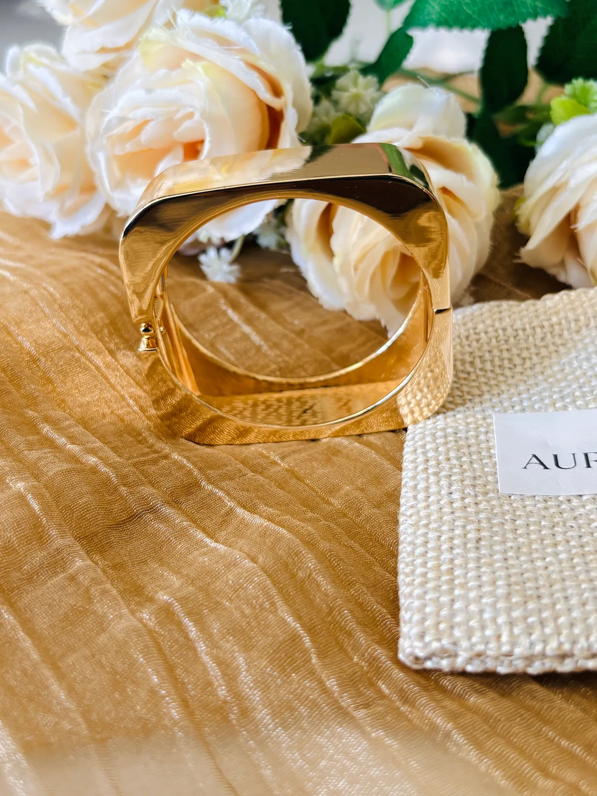 Mirror Gold Rounded Square Hinged Bracelet — view 6