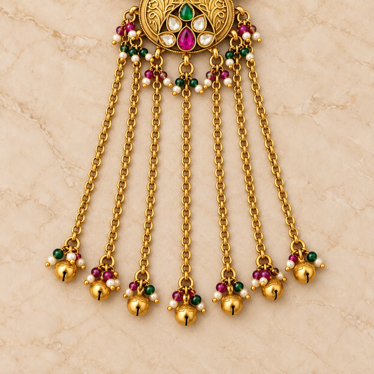 Antique Gold Peacock Multicolor Chain Tassel Hair Accessory — view 3