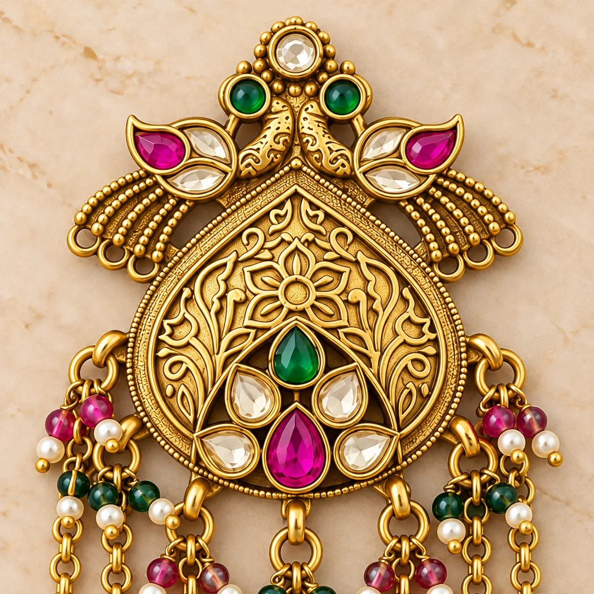 Antique Gold Peacock Multicolor Chain Tassel Hair Accessory — view 2