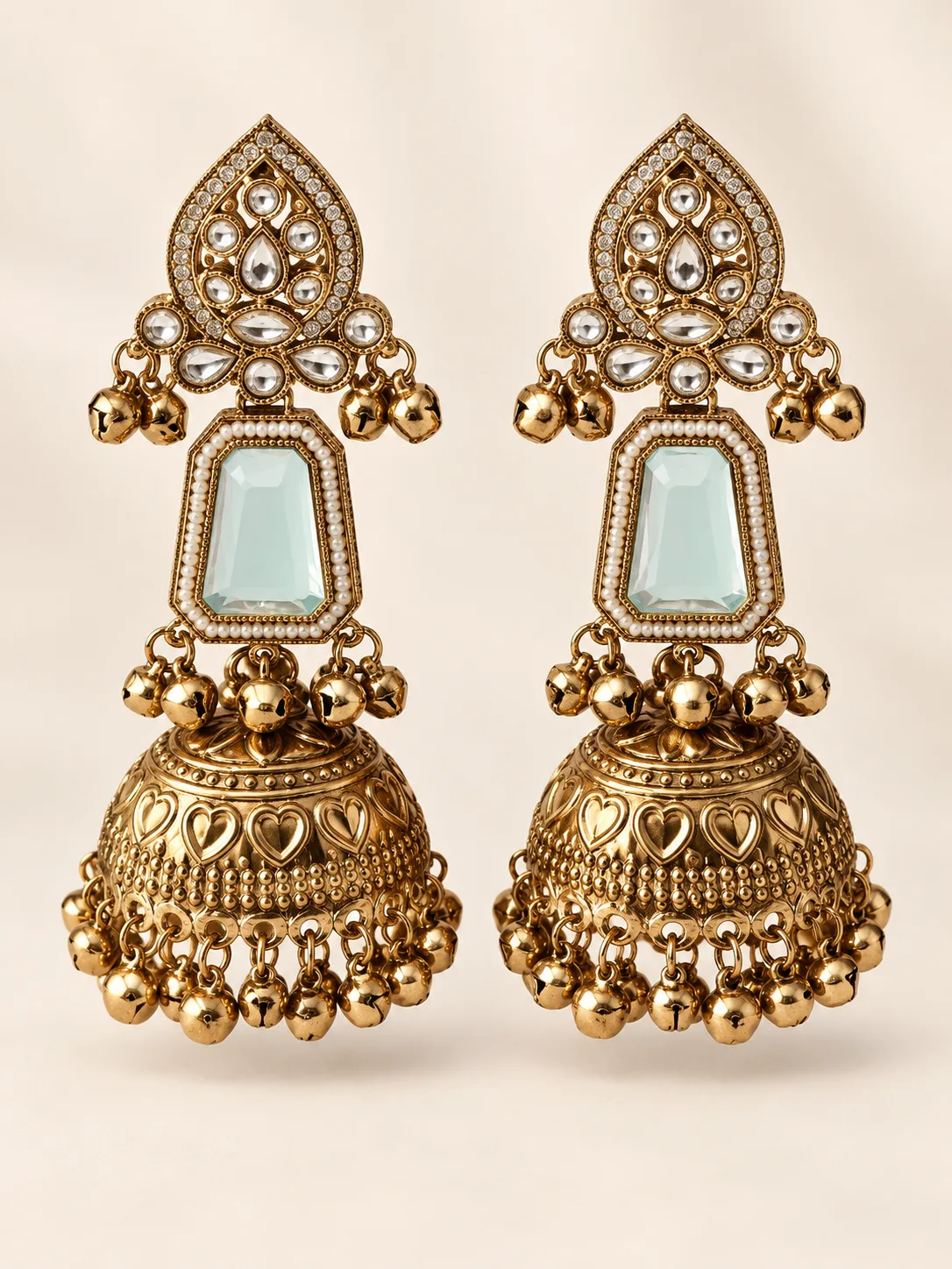 Aqua Kundan Jhumka Earring Set — view 1