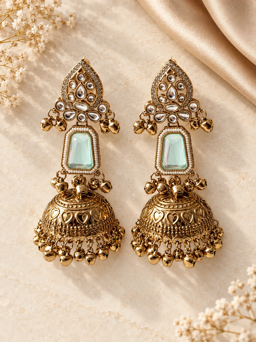 Aqua Kundan Jhumka Earring Set — view 2