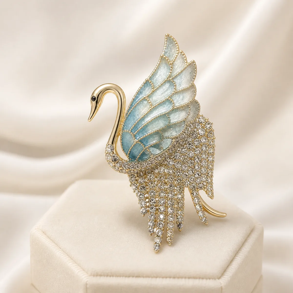 Blue Enamel Swan Brooch — view 3