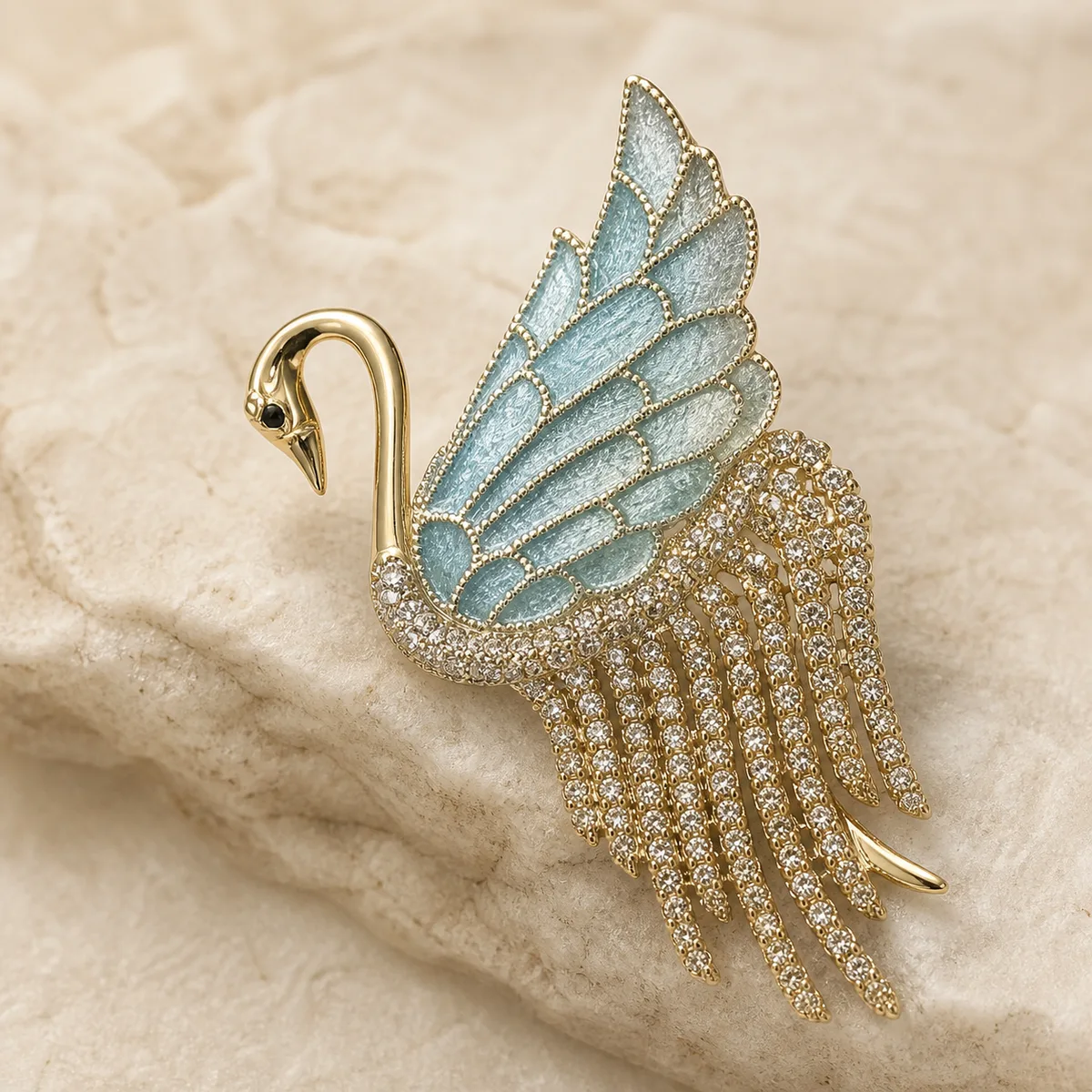 Blue Enamel Swan Brooch — view 2