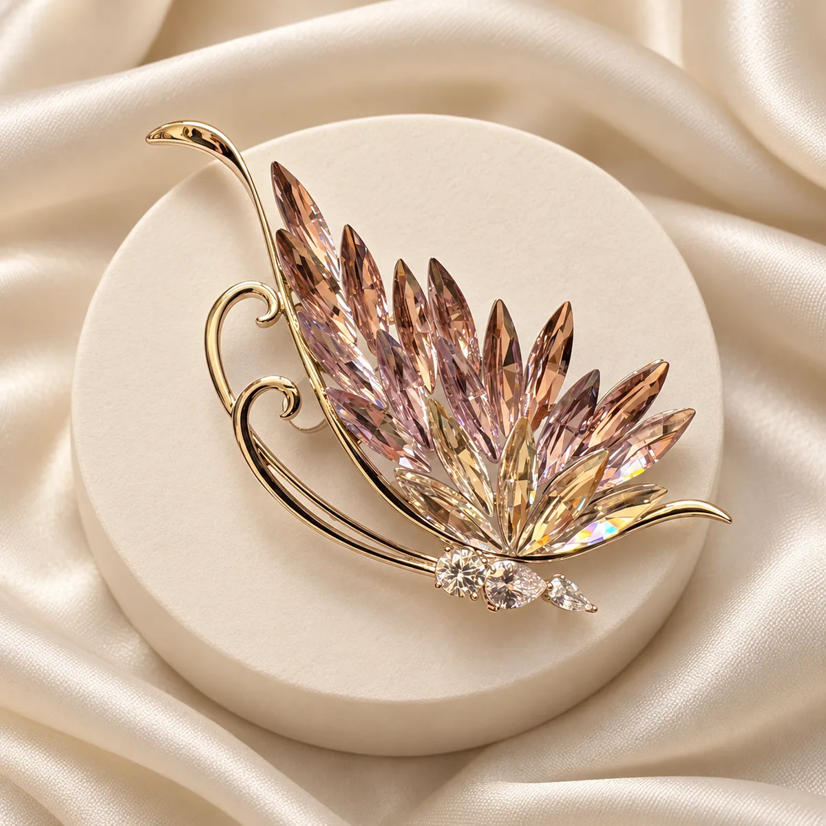 Blush Crystal Leaf Plume Brooch — view 3