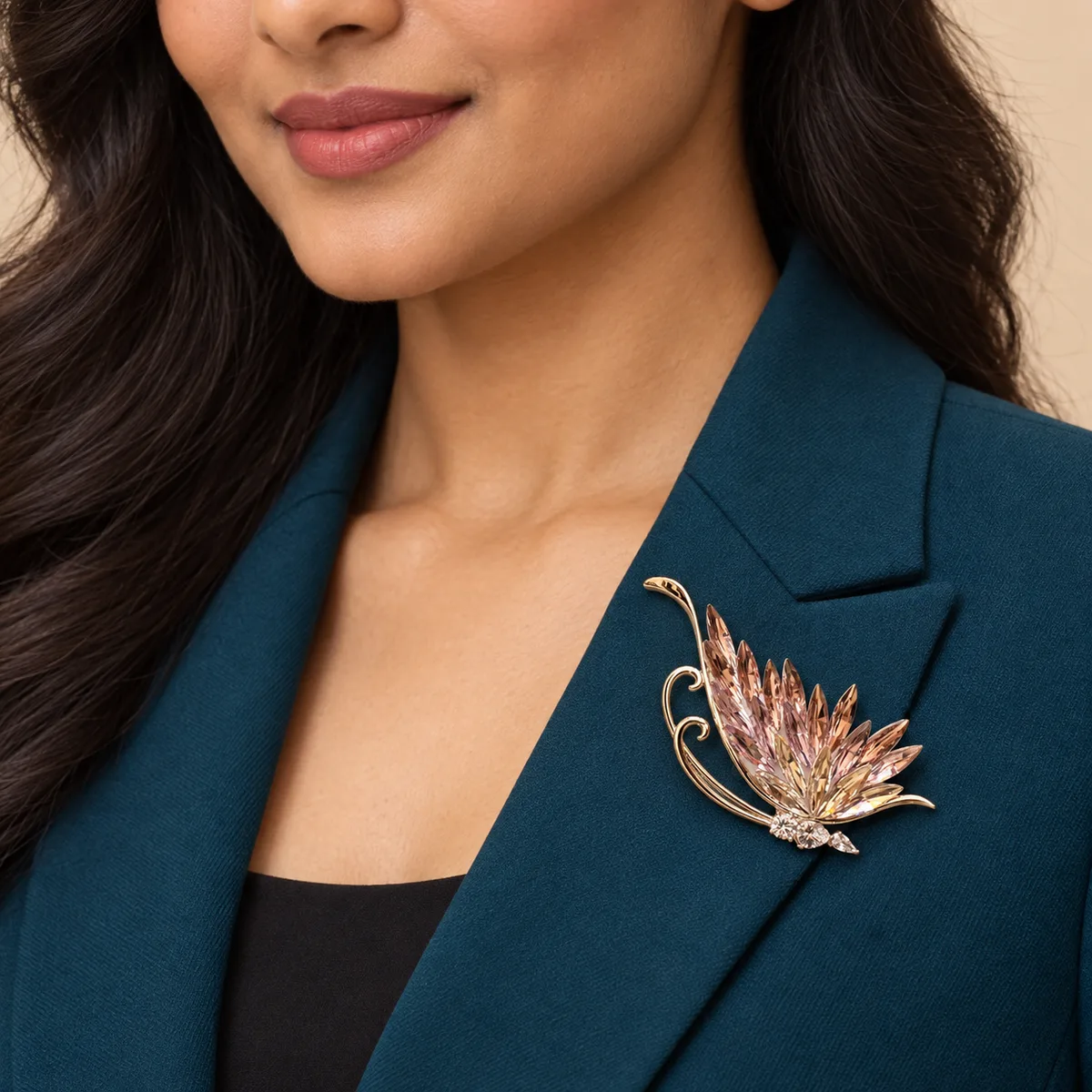 Blush Crystal Leaf Plume Brooch — view 4