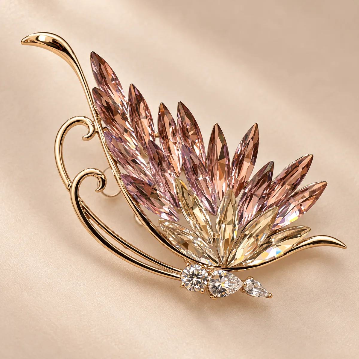 Blush Crystal Leaf Plume Brooch — view 2