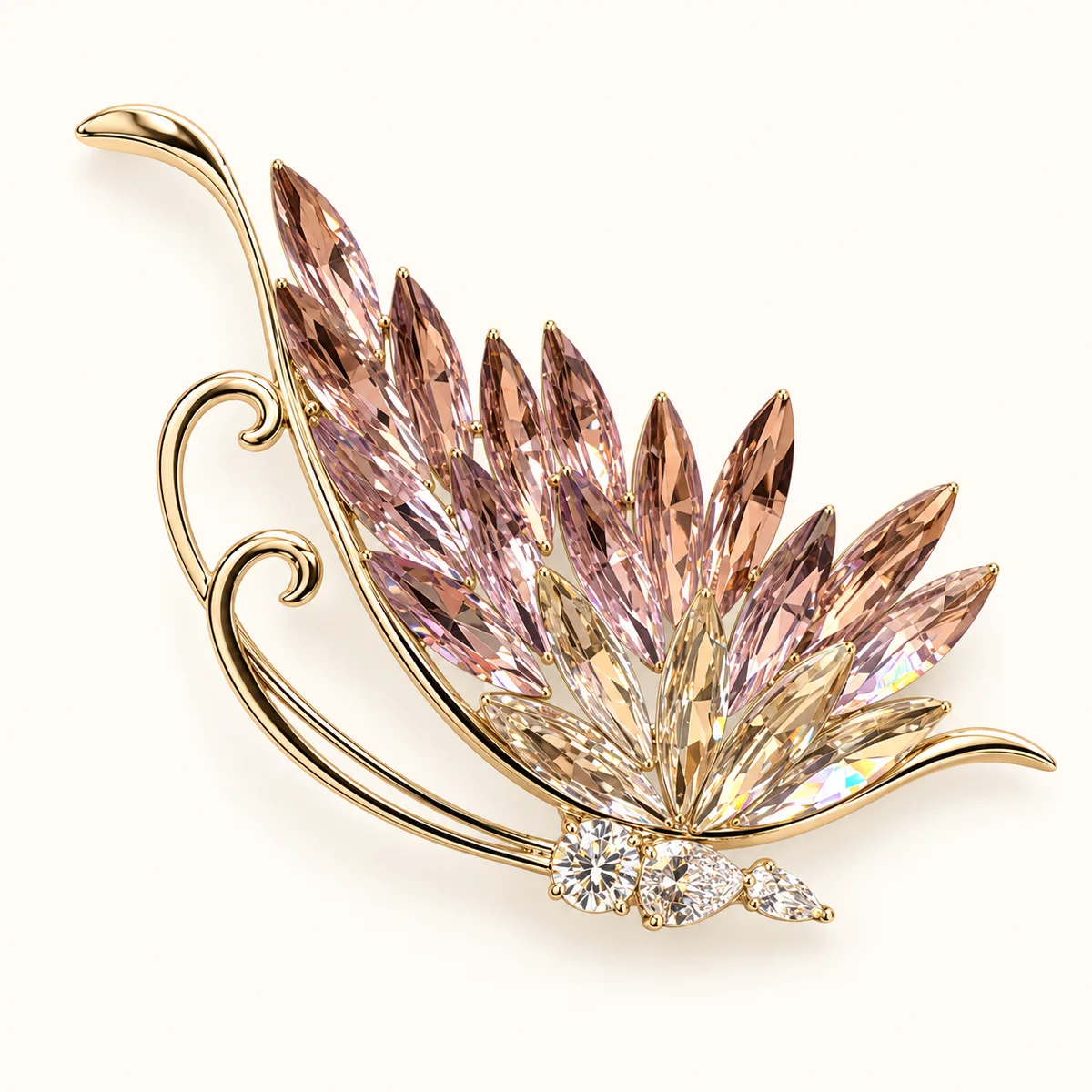 Blush Crystal Leaf Plume Brooch — view 1