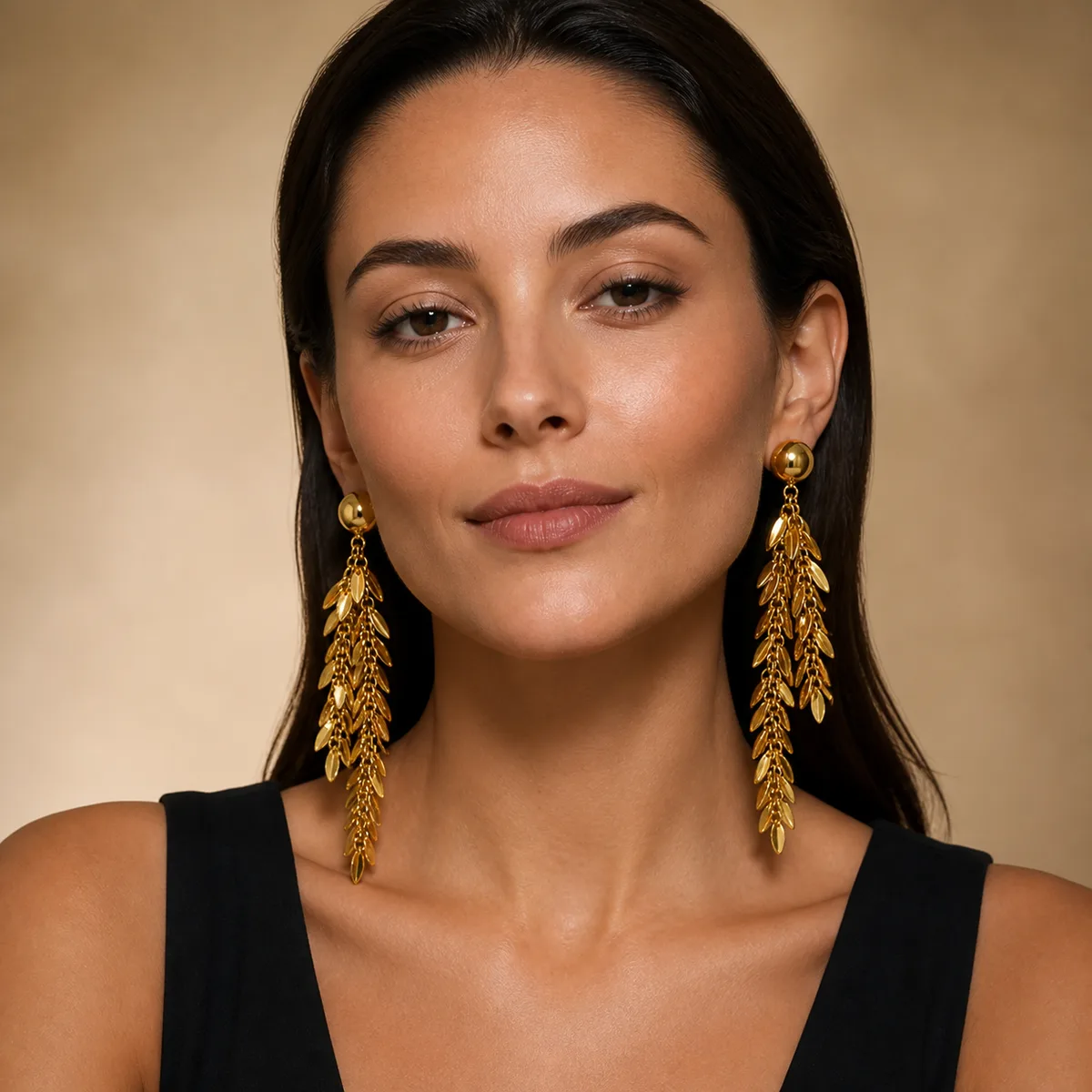 Cascading Gold Leaf Statement Earrings — view 4