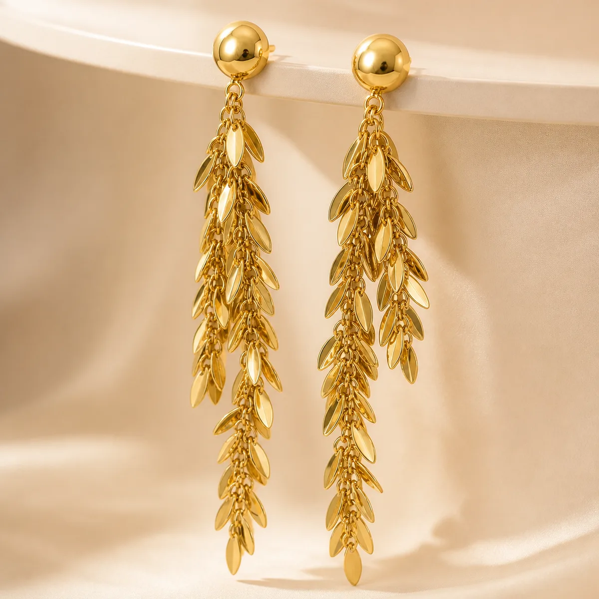 Cascading Gold Leaf Statement Earrings — view 3