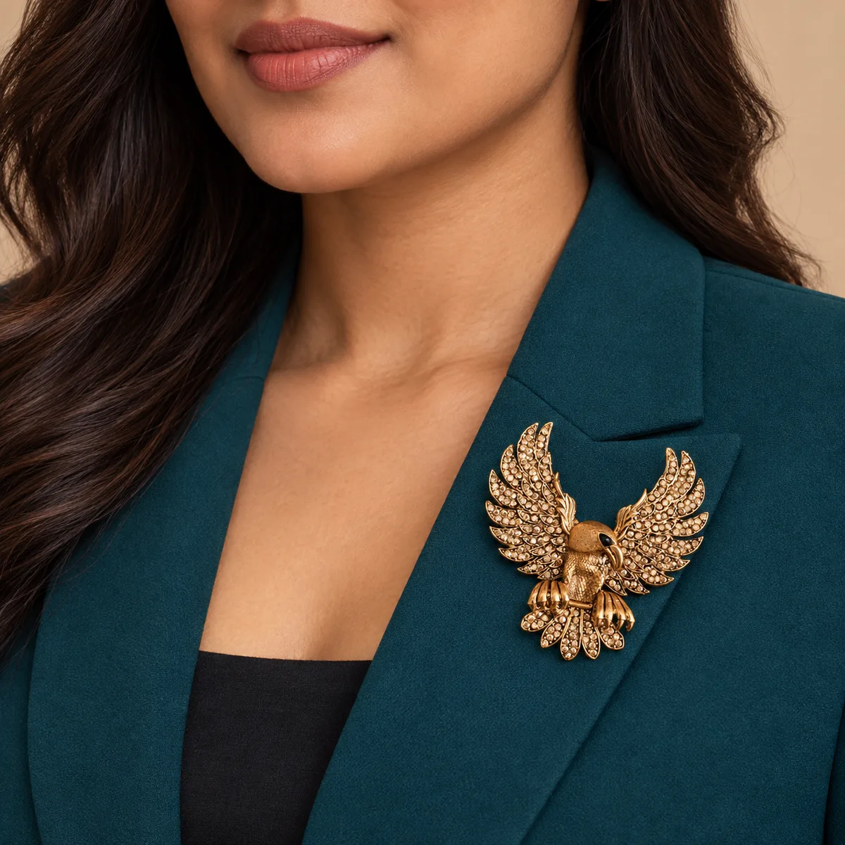 Champagne Rhinestone Eagle Brooch — view 4