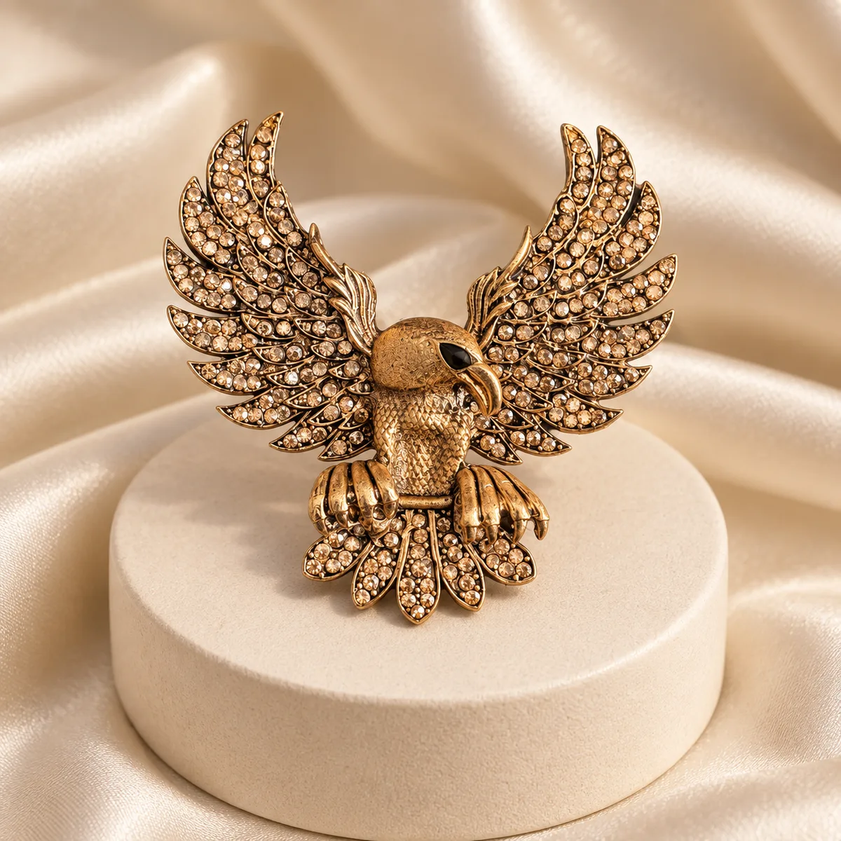 Champagne Rhinestone Eagle Brooch — view 3
