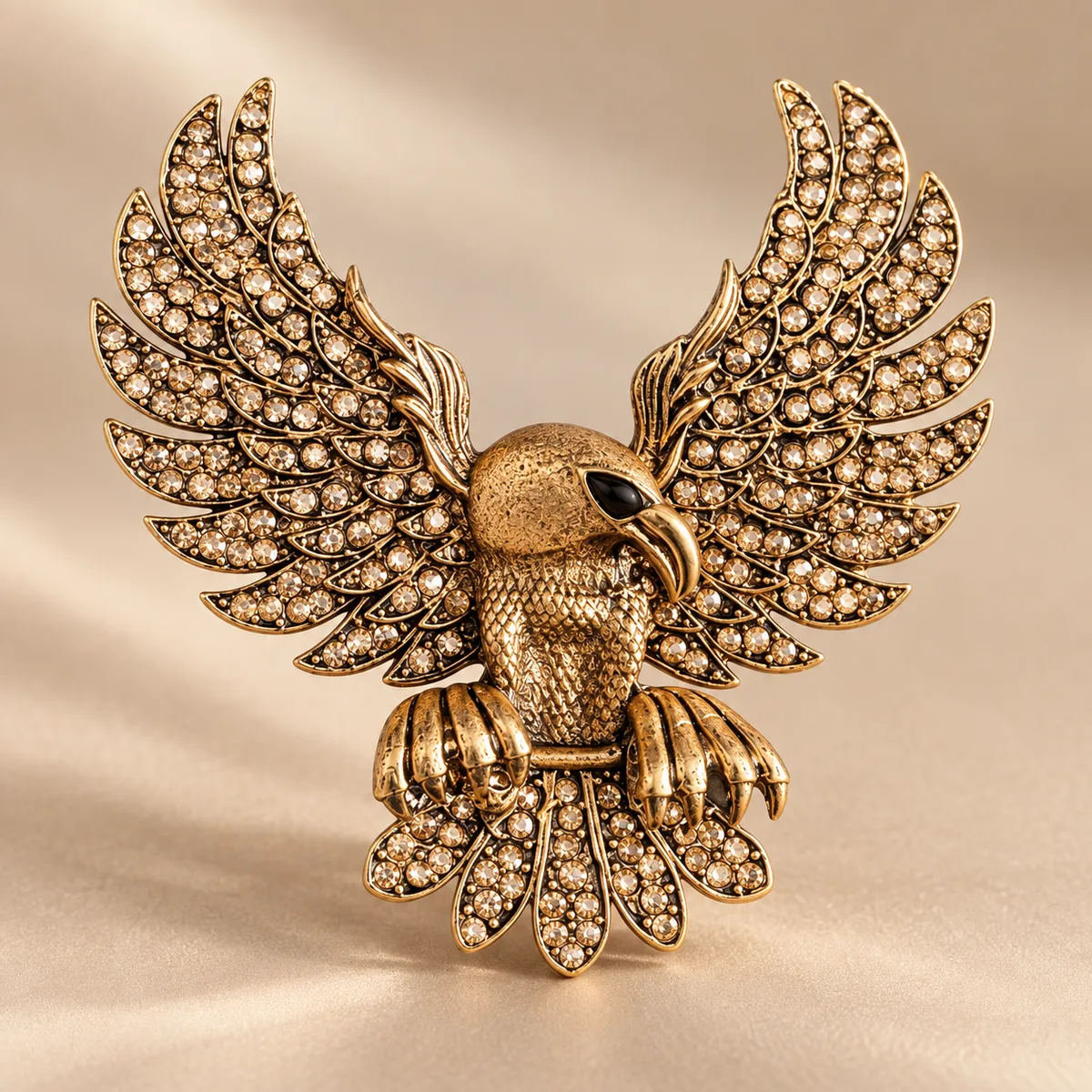 Champagne Rhinestone Eagle Brooch — view 2