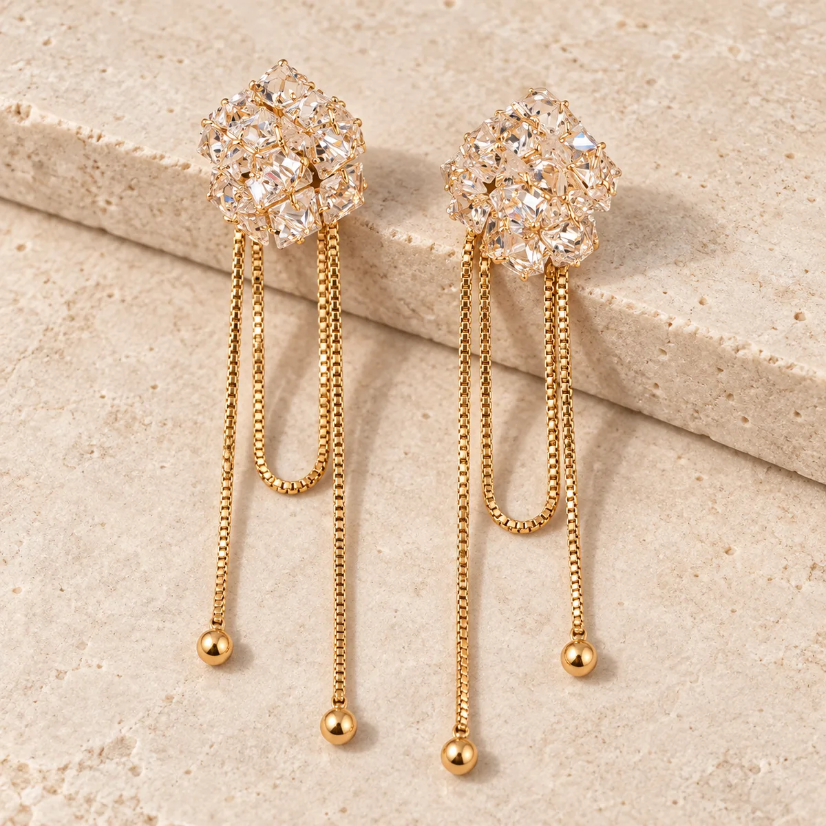Clear Crystal Cluster Loop Chain Drop Earrings — view 2