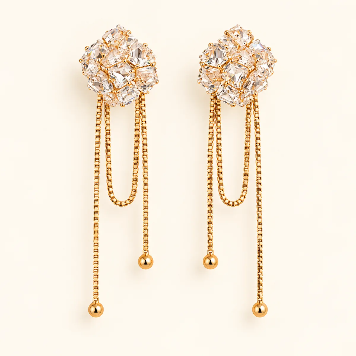 Clear Crystal Cluster Loop Chain Drop Earrings — view 1