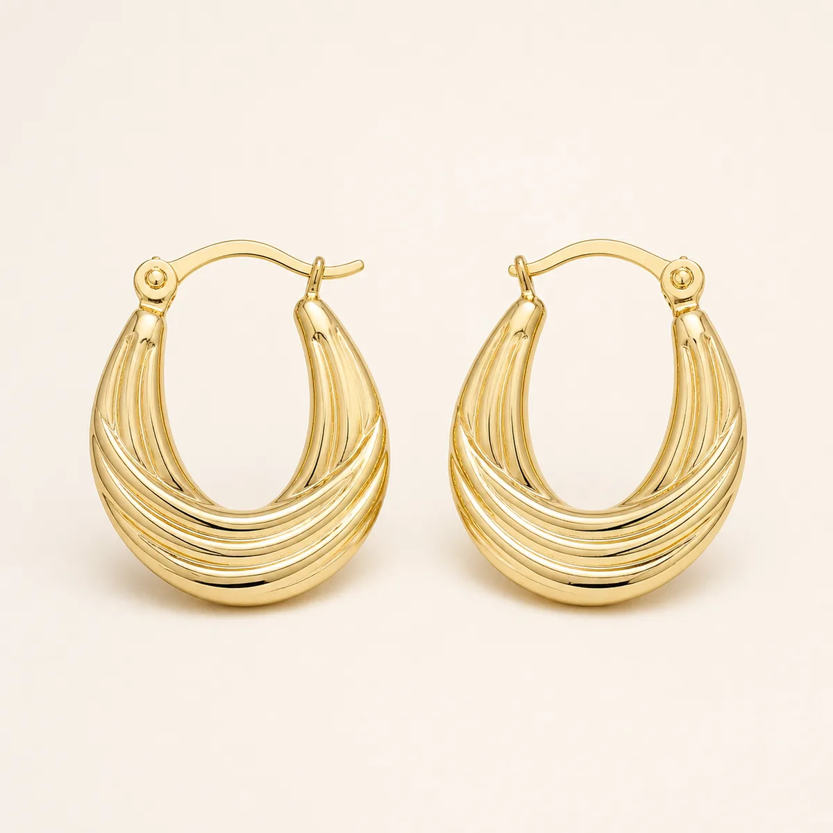 Compact Layered Groove Teardrop Hoop Earrings — view 1