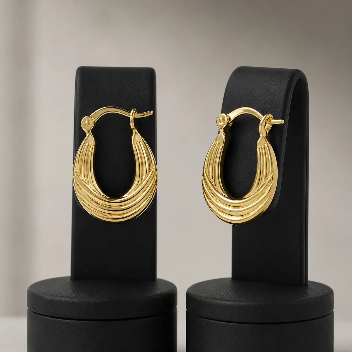 Compact Layered Groove Teardrop Hoop Earrings — view 3