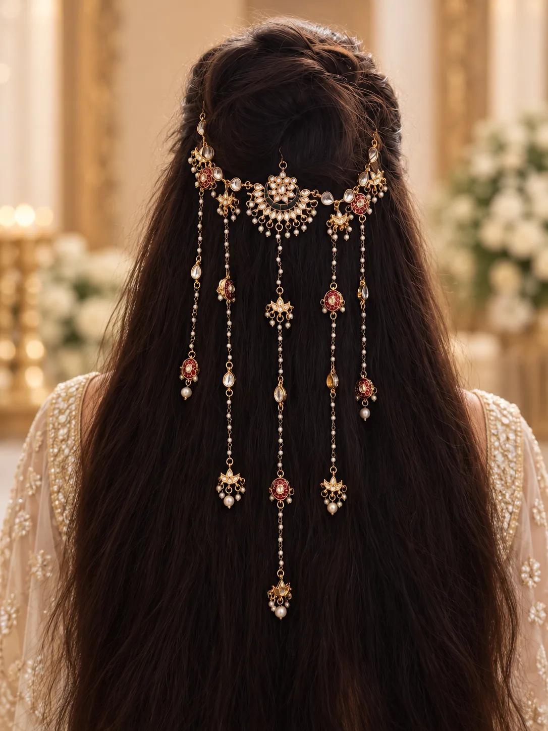 Crescent Red Enamel Hair Drape Set — view 3
