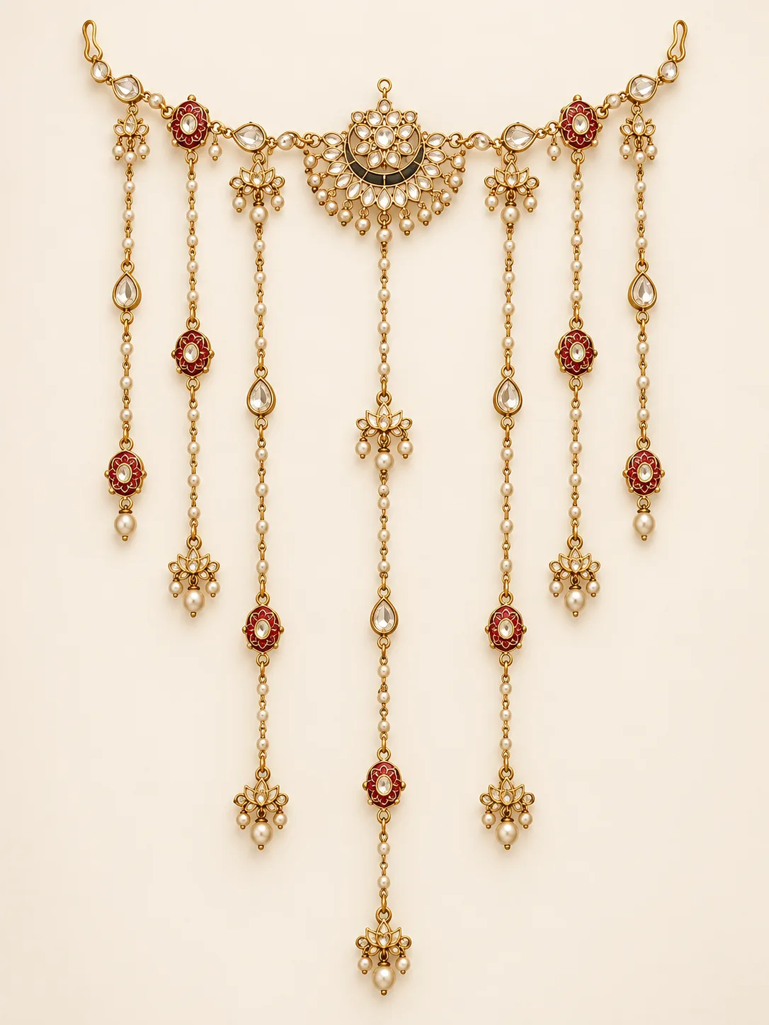 Crescent Red Enamel Hair Drape Set — view 1