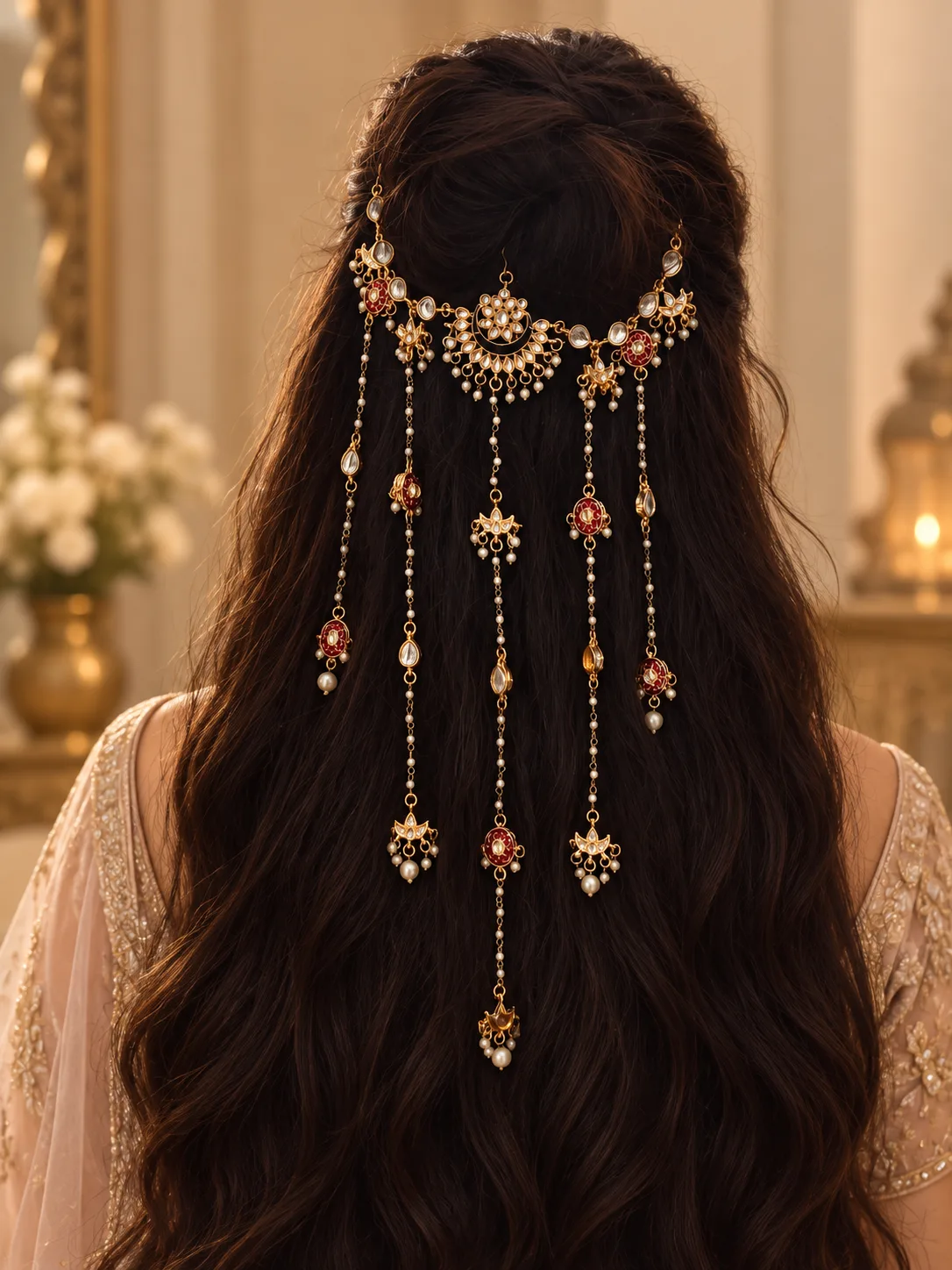 Crescent Red Enamel Hair Drape Set — view 4