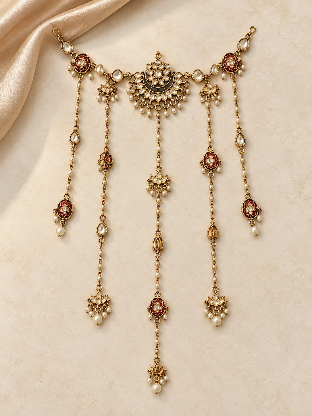 Crescent Red Enamel Hair Drape Set — view 2