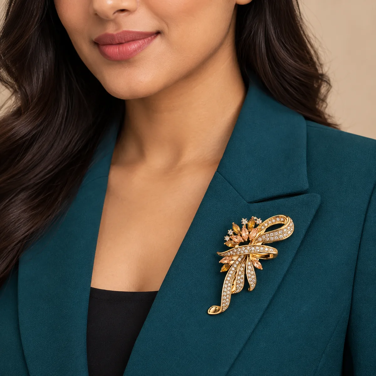 Crystal Floral Ribbon Bow Brooch — view 4