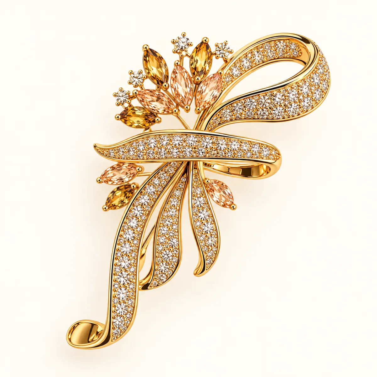 Crystal Floral Ribbon Bow Brooch — view 1