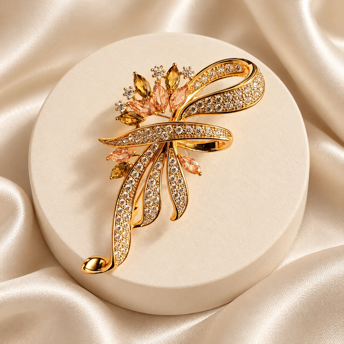 Crystal Floral Ribbon Bow Brooch — view 3