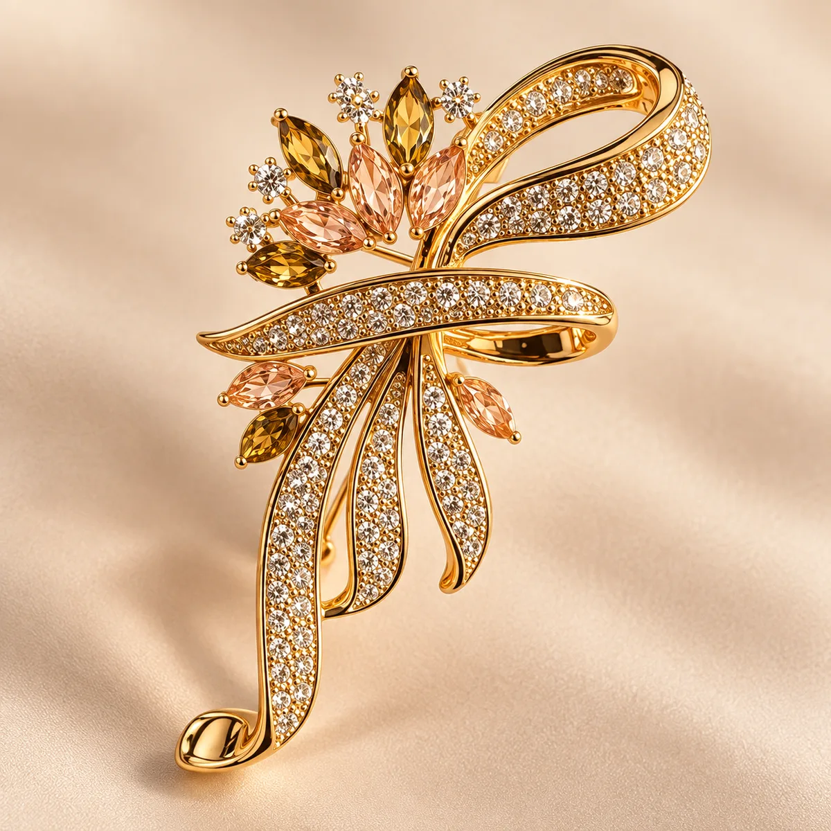 Crystal Floral Ribbon Bow Brooch — view 2