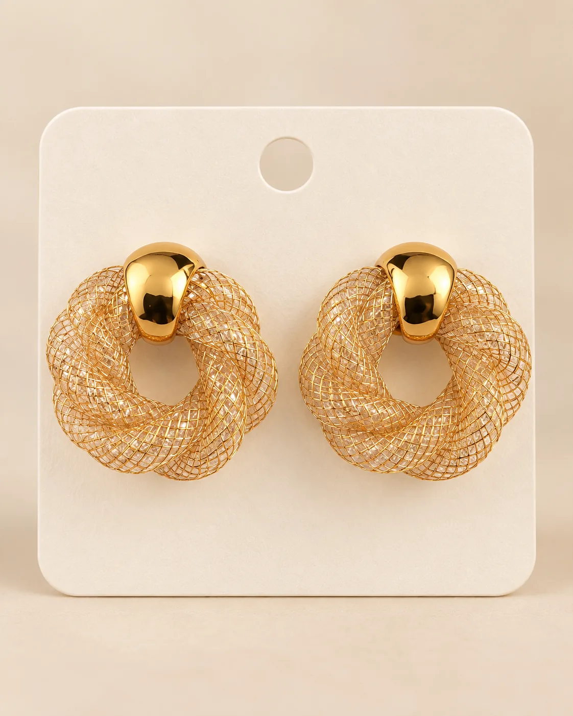 Gold Mesh Knot Earrings — view 1