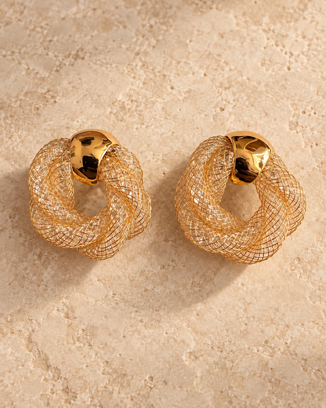 Gold Mesh Knot Earrings — view 2
