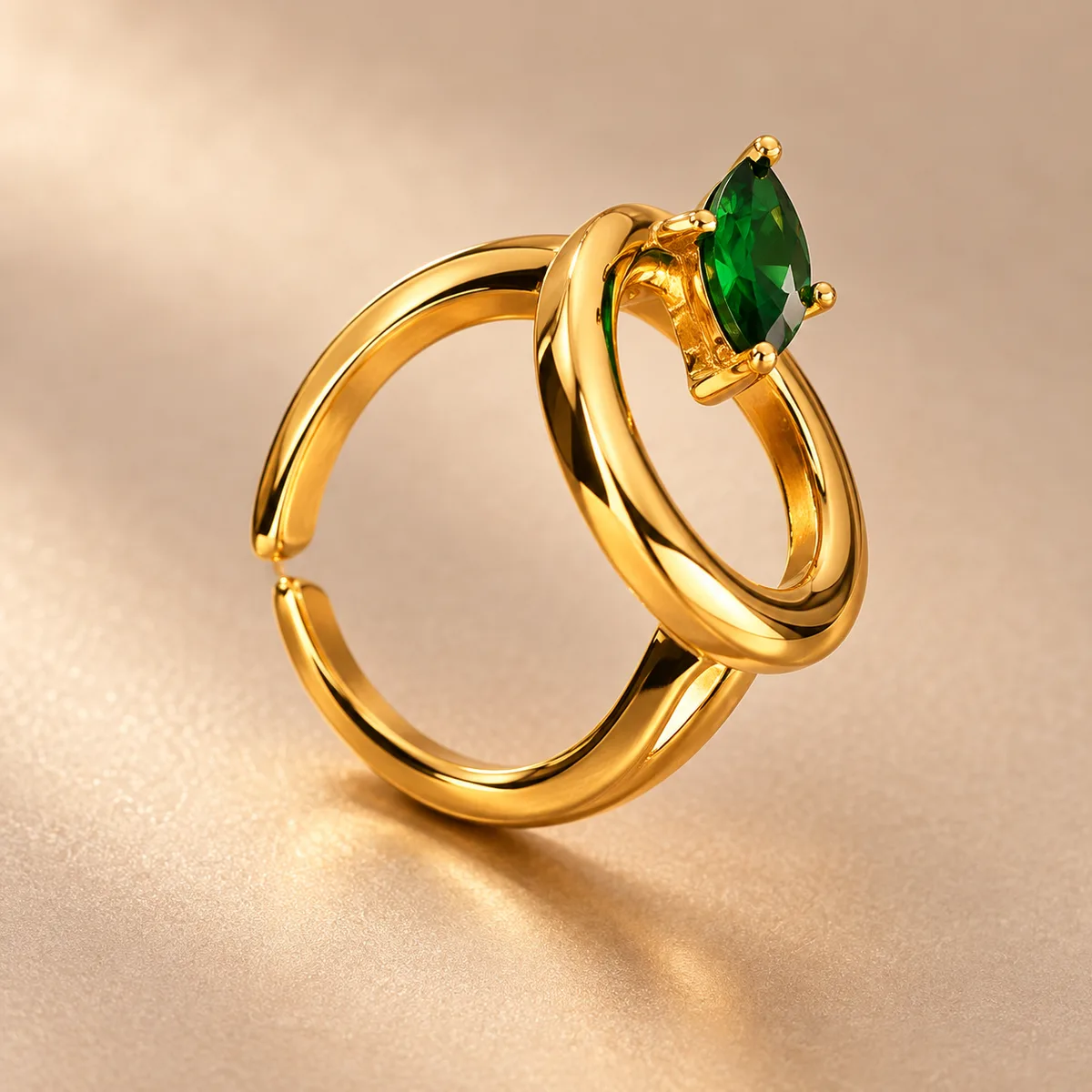 Emerald Marquise Sculptural Loop Ring — view 2