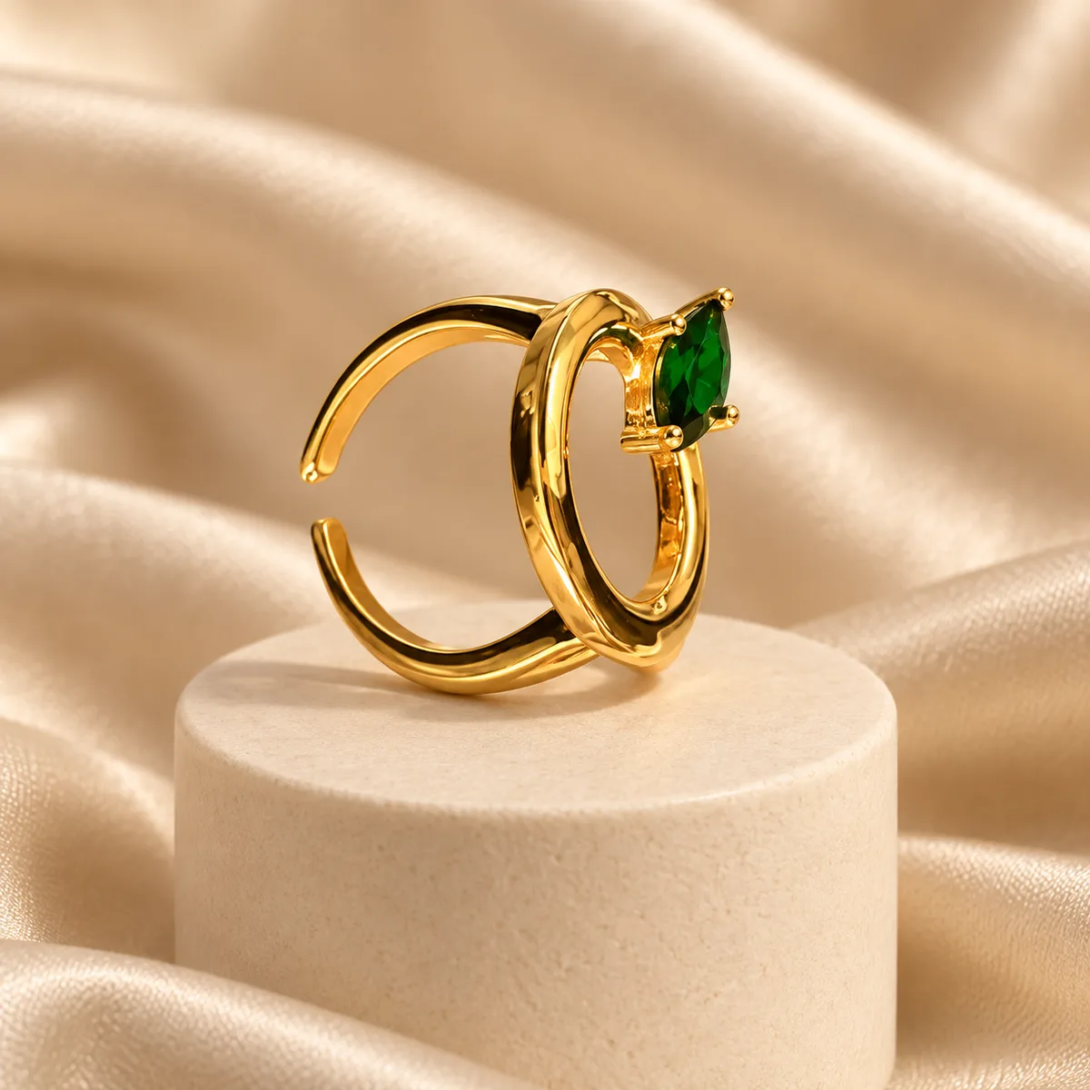 Emerald Marquise Sculptural Loop Ring — view 3