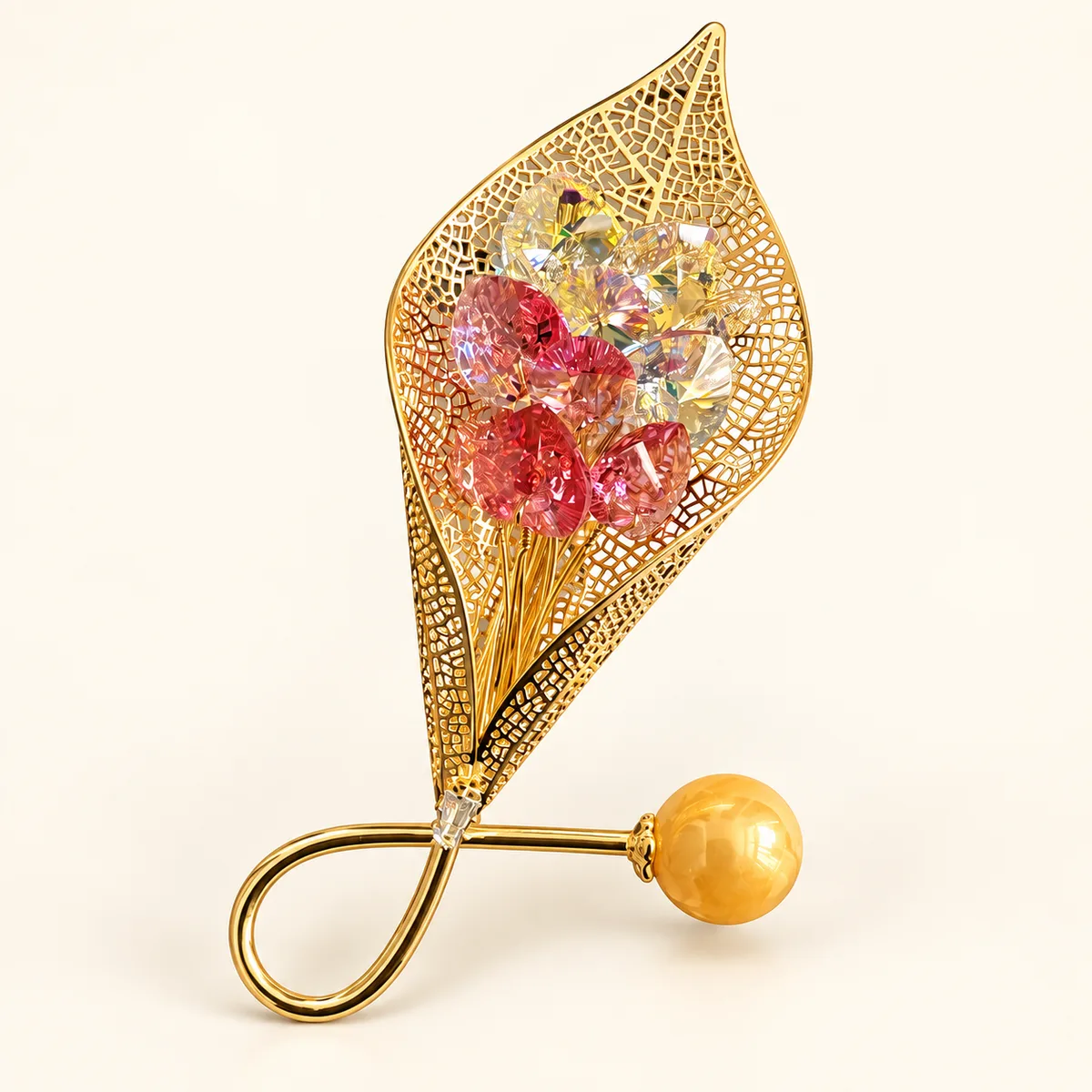Filigree Leaf Crystal Bouquet Brooch — view 1