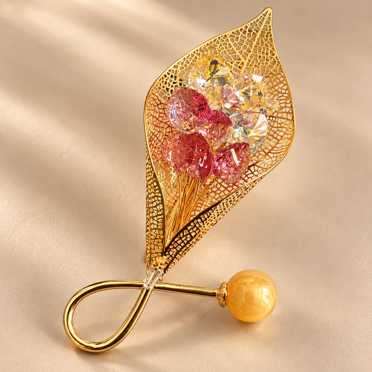 Filigree Leaf Crystal Bouquet Brooch — view 2