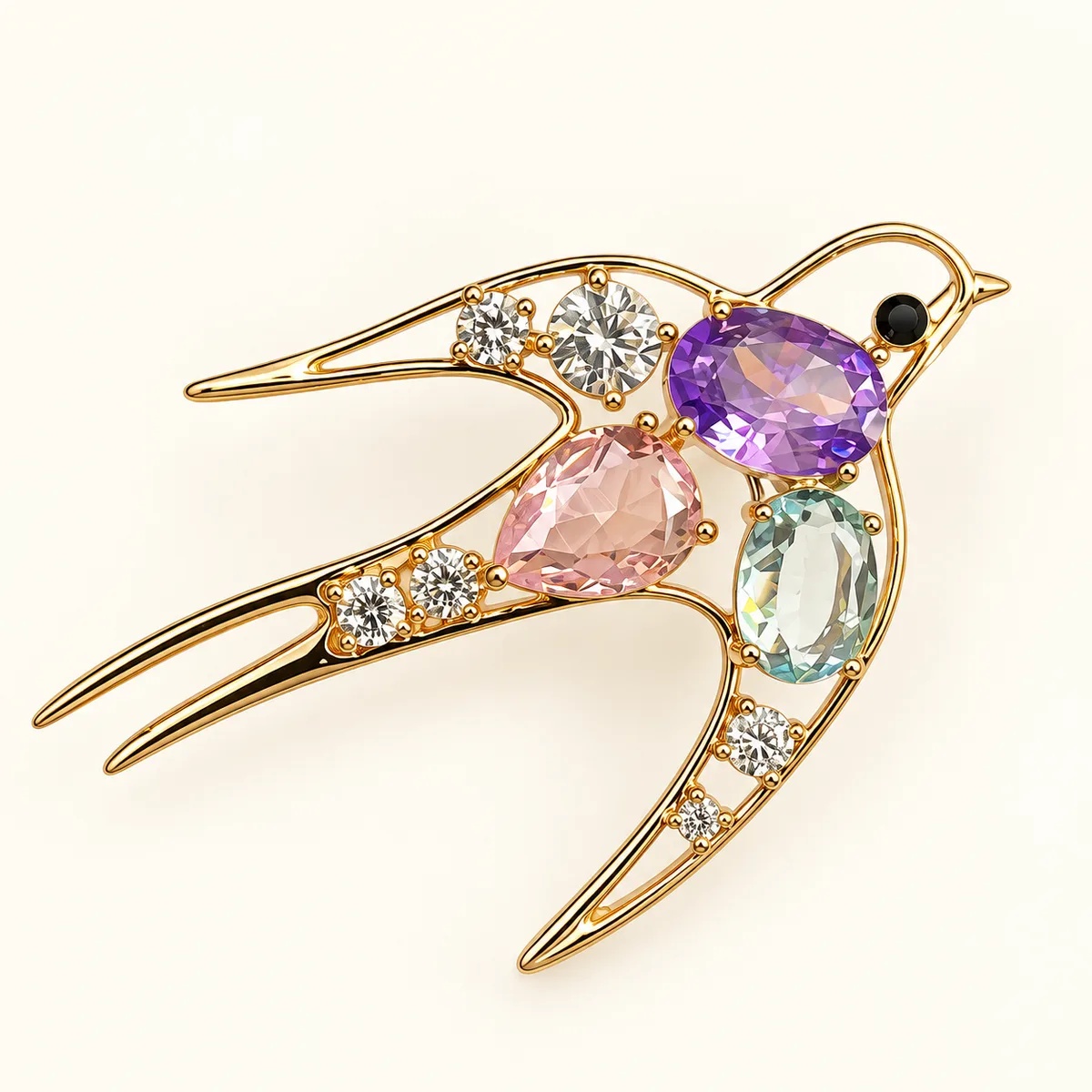 Gemstone Swallow Bird Brooch — view 1