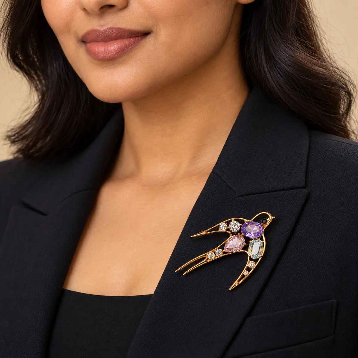 Gemstone Swallow Bird Brooch — view 5