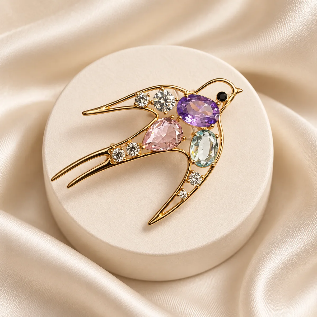 Gemstone Swallow Bird Brooch — view 3