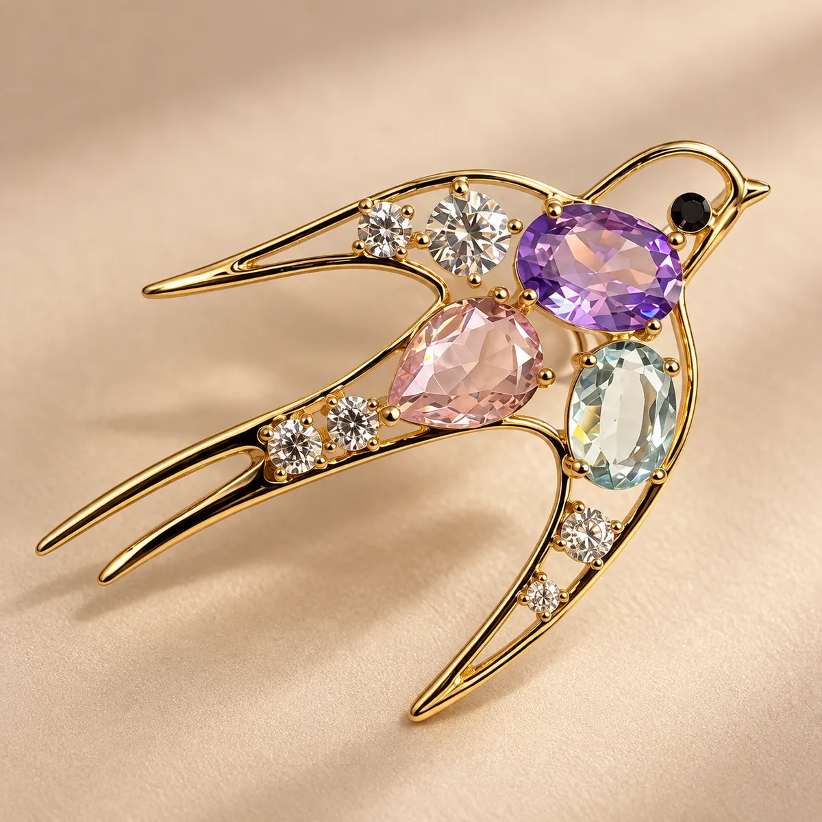 Gemstone Swallow Bird Brooch — view 2