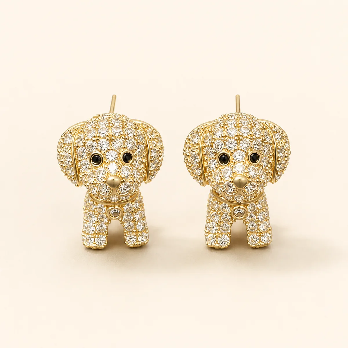 Gold Clear Crystal Puppy Dog Stud Earrings — view 1