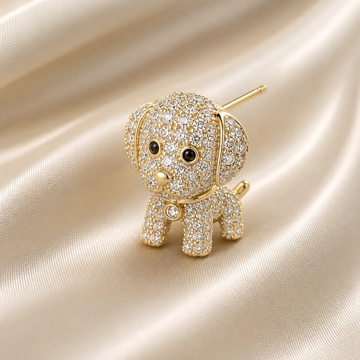 Gold Clear Crystal Puppy Dog Stud Earrings — view 2