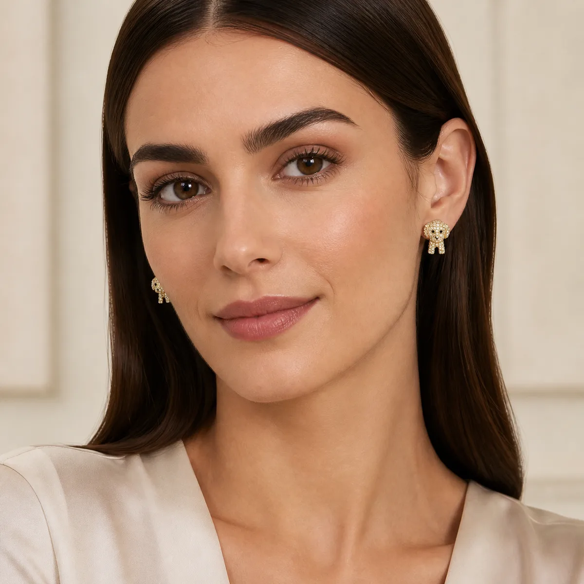 Gold Clear Crystal Puppy Dog Stud Earrings — view 4
