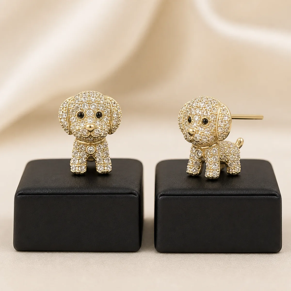 Gold Clear Crystal Puppy Dog Stud Earrings — view 3