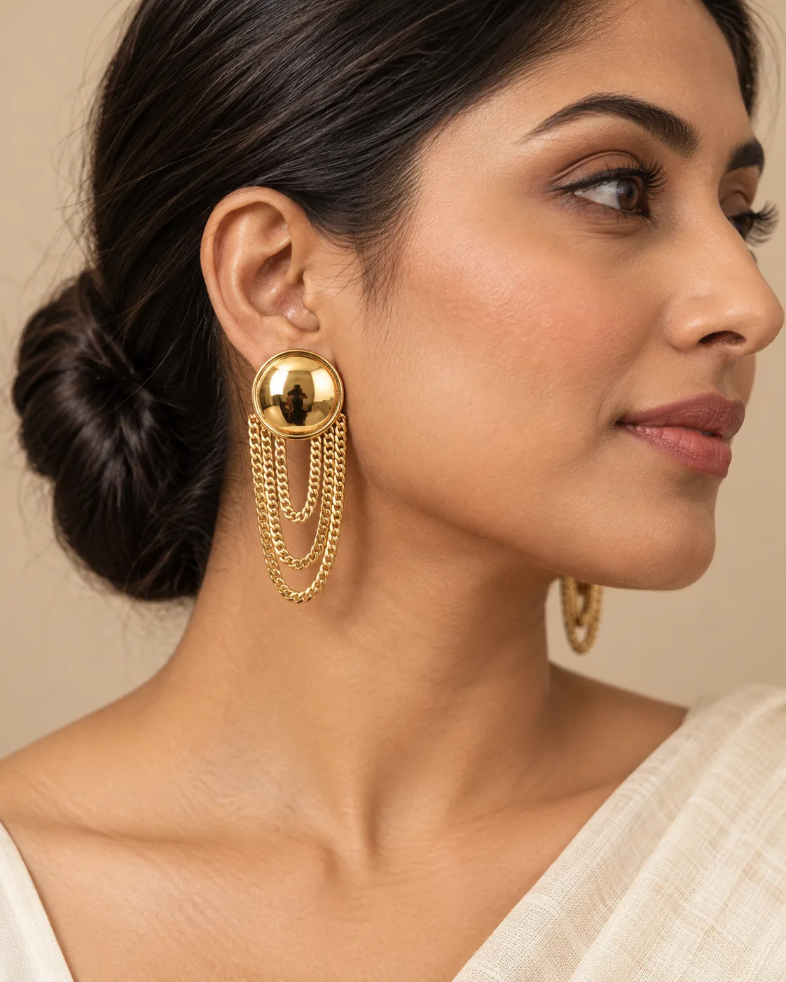 Gold Dome Chain Earring Set — view 4