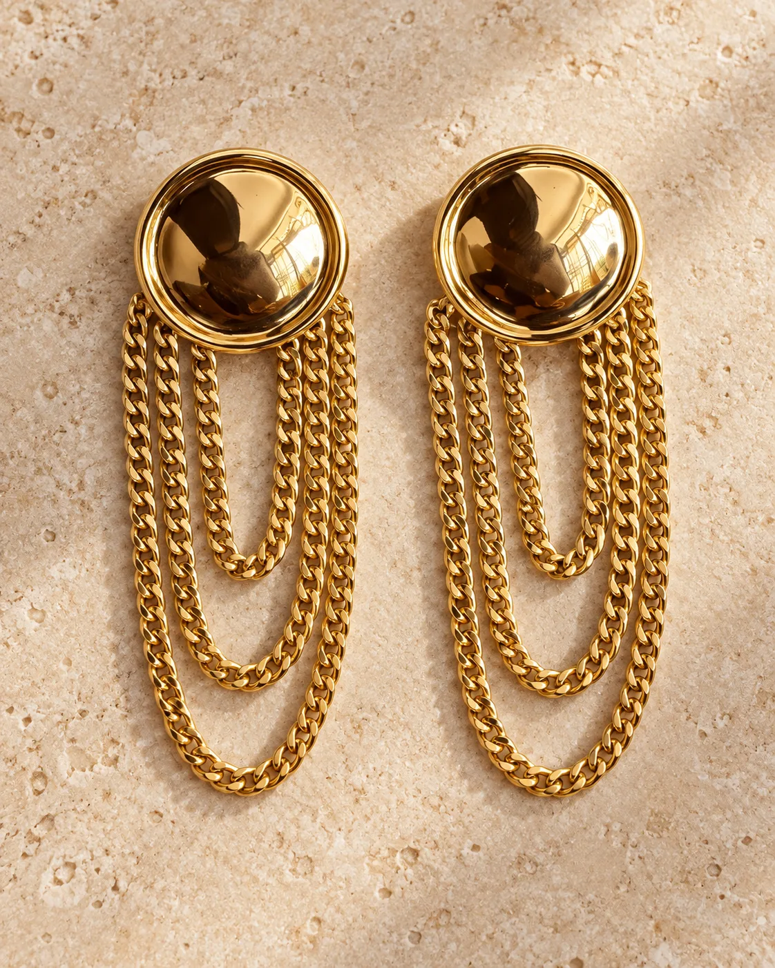 Gold Dome Chain Earring Set — view 2