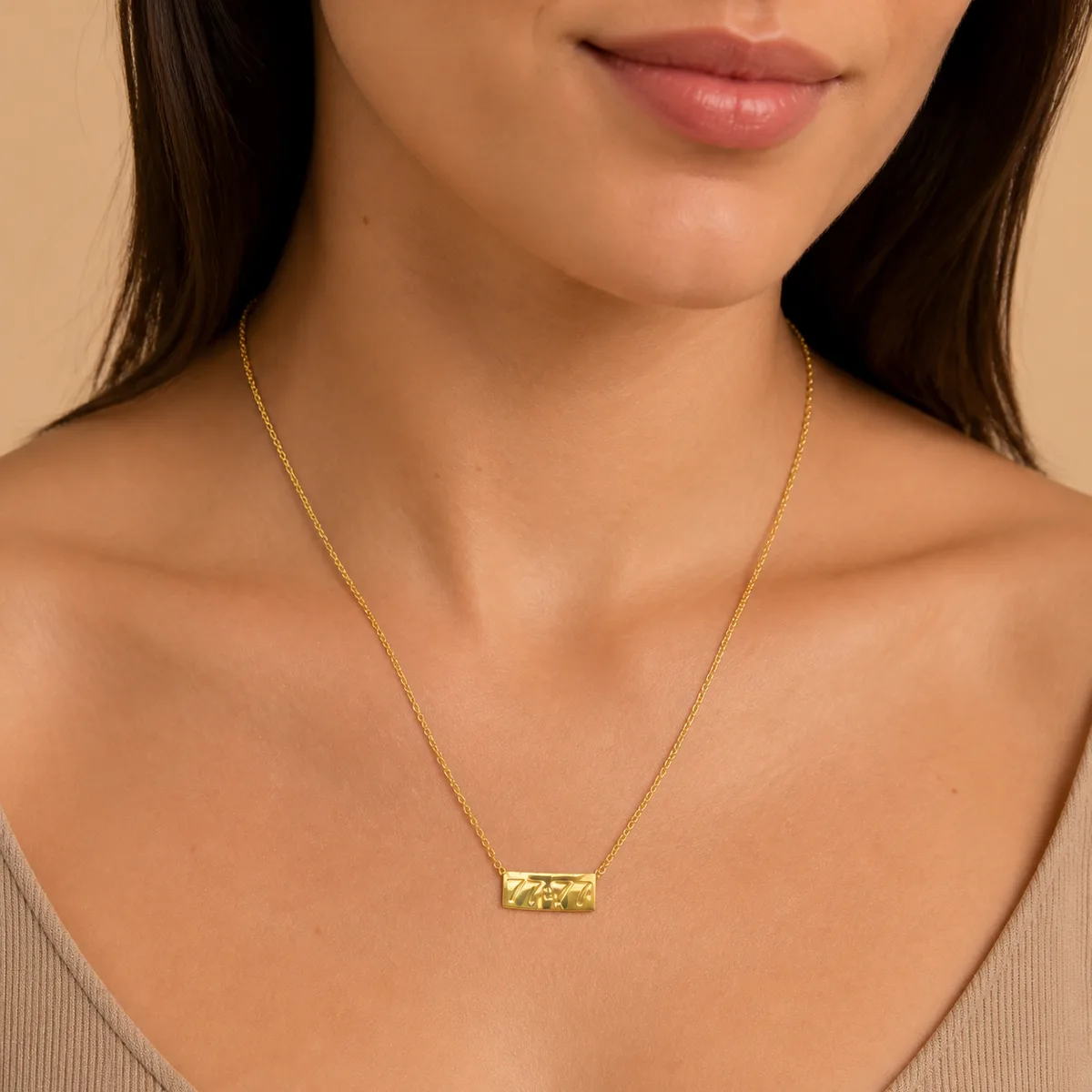 Gold Engraved Bar Pendant Necklace — view 4