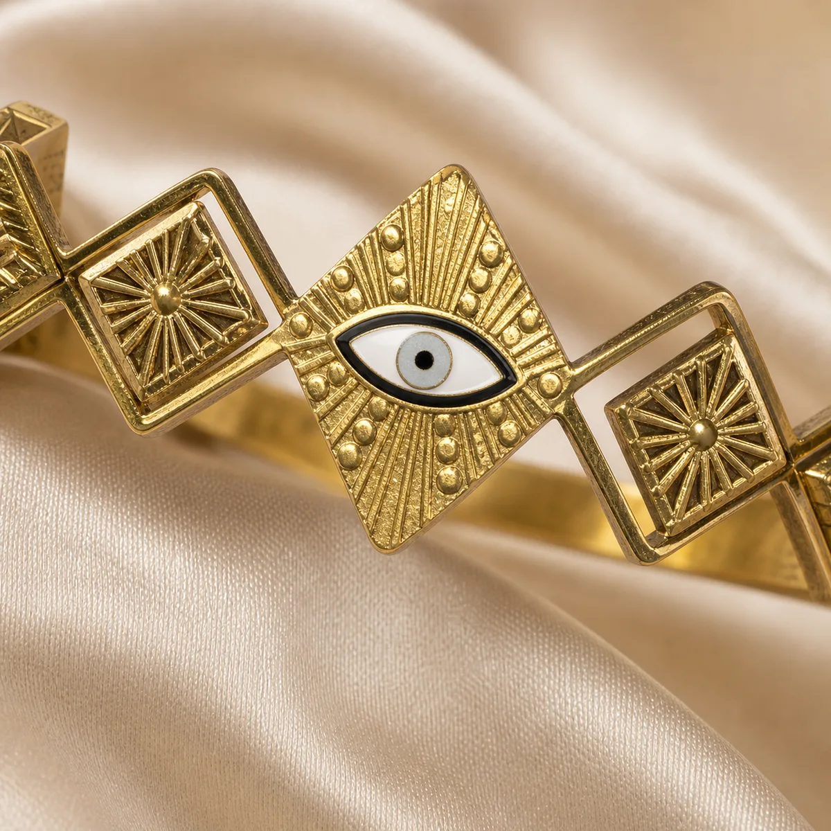 Gold Geometric Sunburst Evil Eye Bracelet — view 2