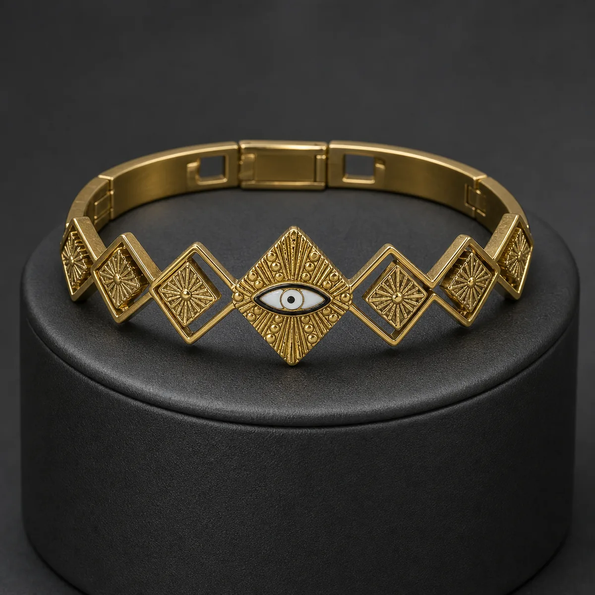 Gold Geometric Sunburst Evil Eye Bracelet — view 3