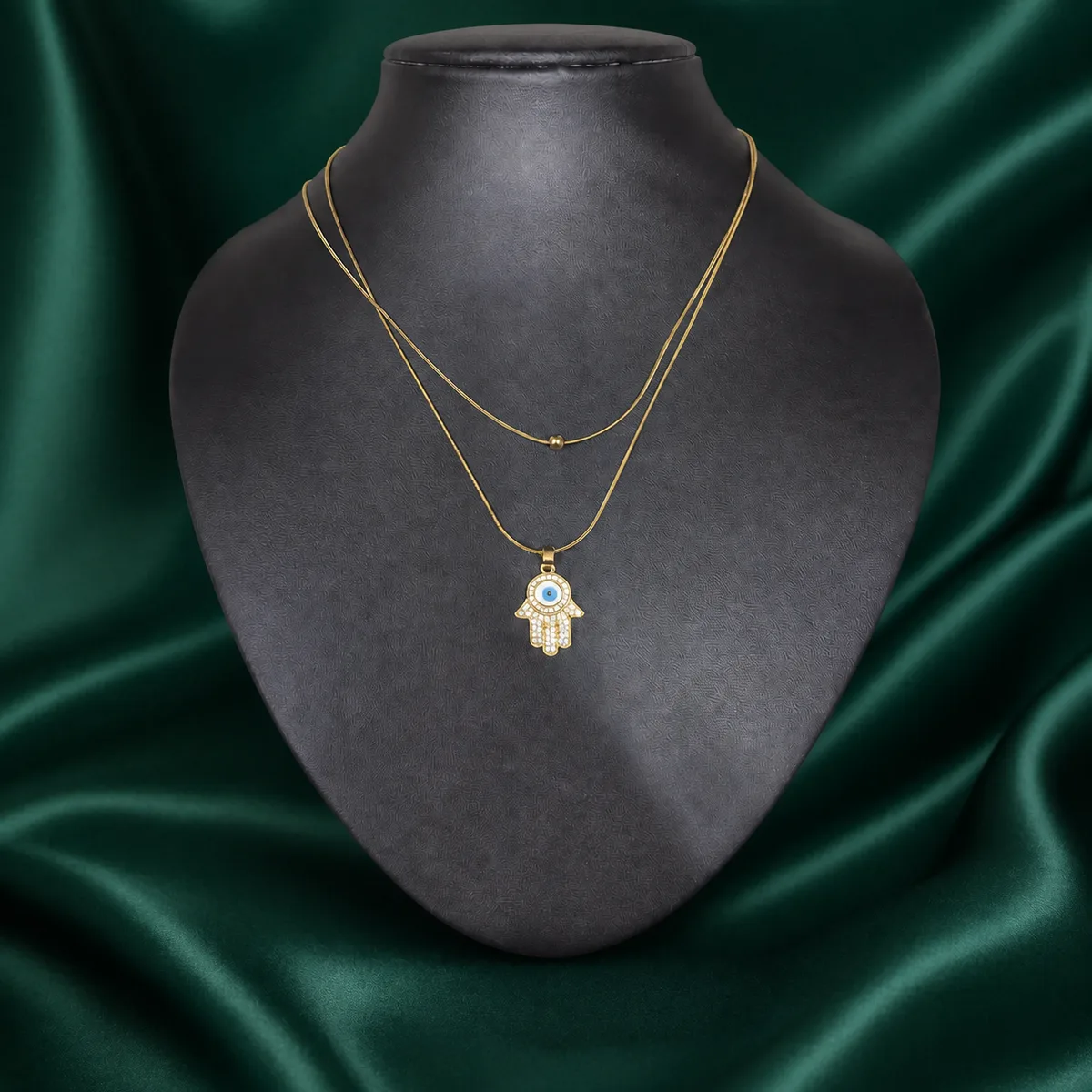 Gold Hamsa Evil Eye Layered Necklace — view 3