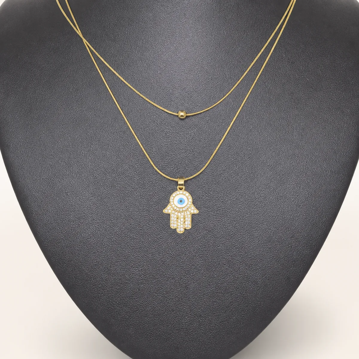 Gold Hamsa Evil Eye Layered Necklace — view 2